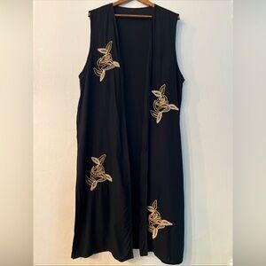 Women’s Elegant Black Long Sleeveless Open Front Vest Size XXL